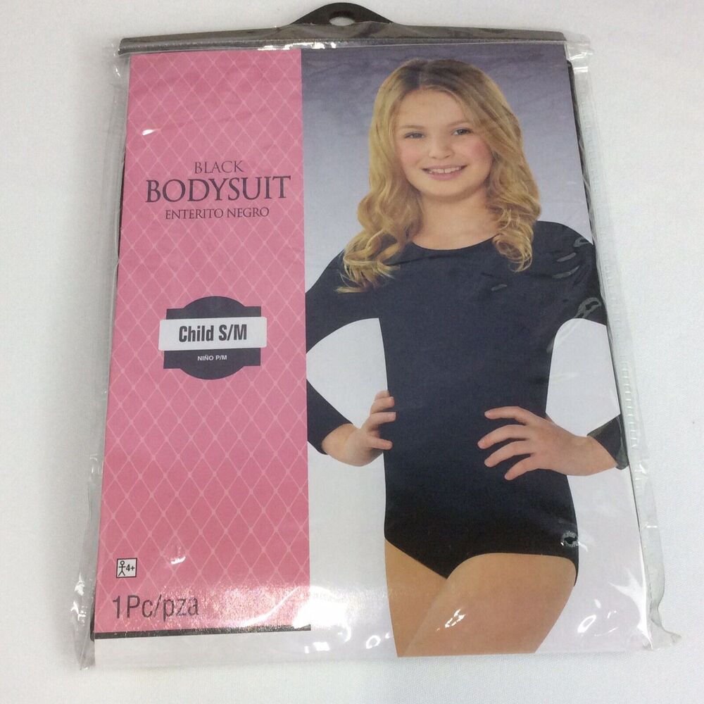 Costumes USA Leotard Bodysuit Girls Sz S/M Black Long Sleeve Dance Gymnastics